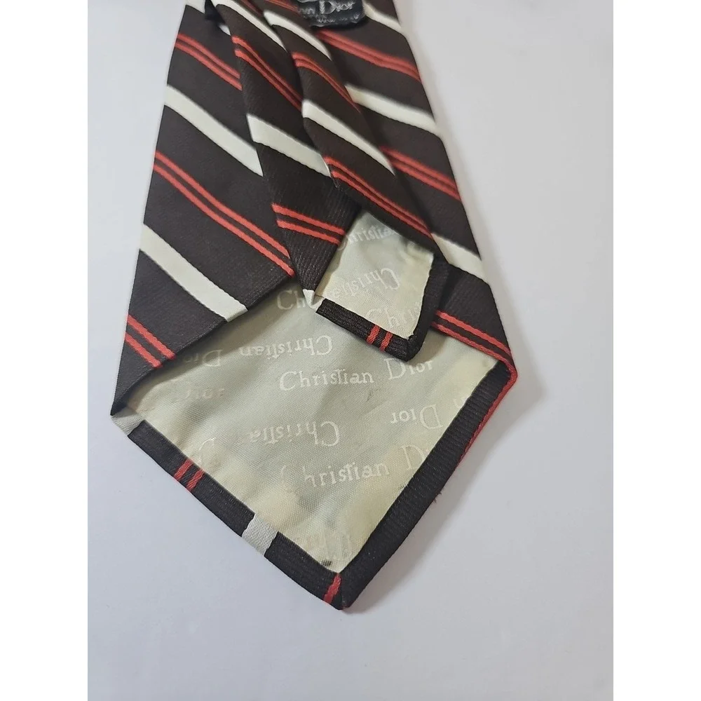 Vintage Christian Dior Cravates Scroll Striped Tie ALL SILK Excellent Condition‎